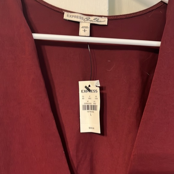 Express Burgundy long sleeve low cut body suit - Picture 2 of 5